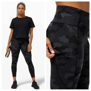 Lululemon Fast and Free HR High Rise Tight 25” Camo Black Leggings Size 14